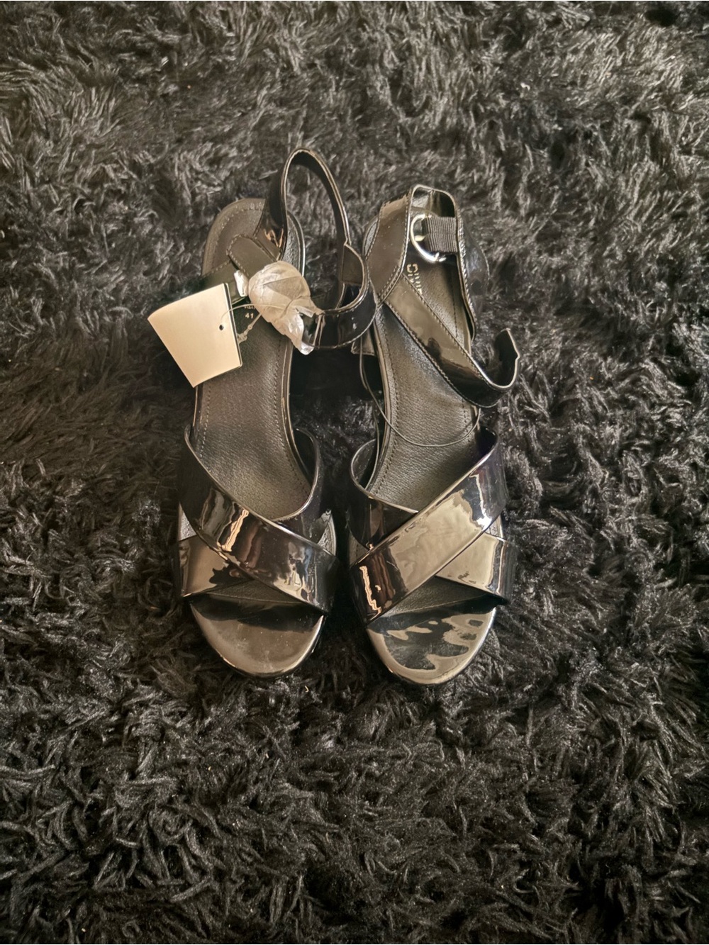 H&M Black Patent Crisscross Ankle-Strap Sandals